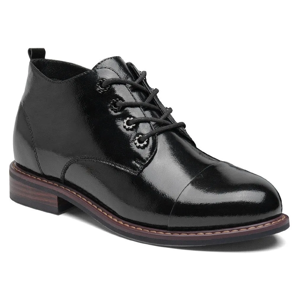 6 CM / 2.36 Inches CMR CHAMARIPA Elevator Ankle Boots for Women - Stylish Black Leather Boots