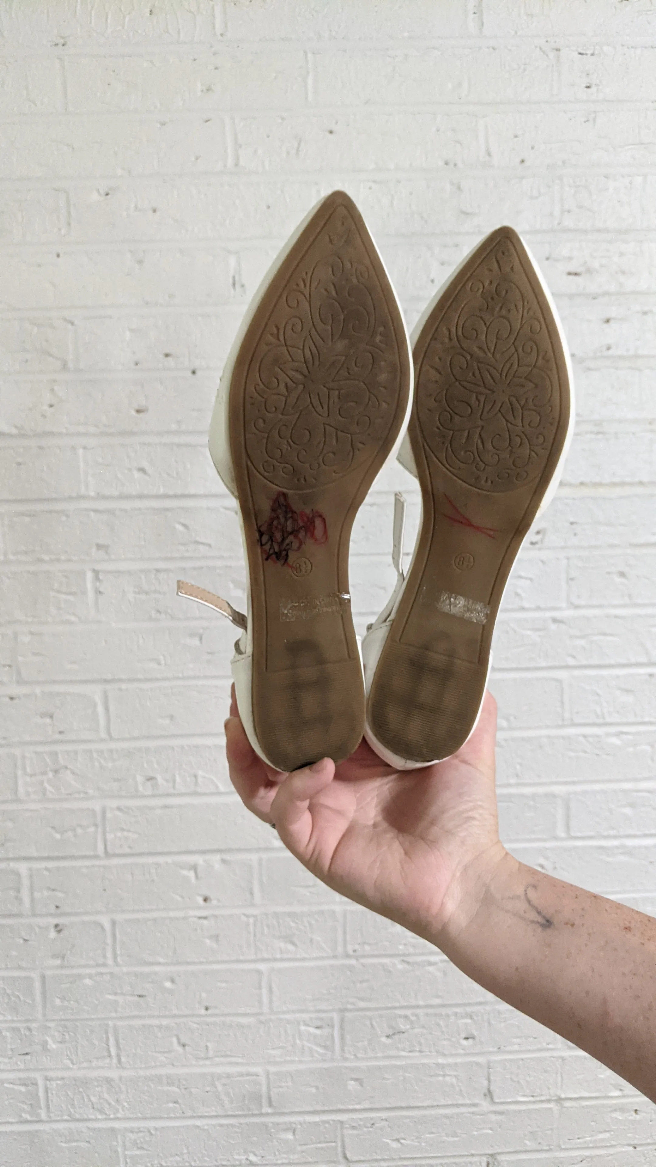 8.5 - White Ankle Strap Flats