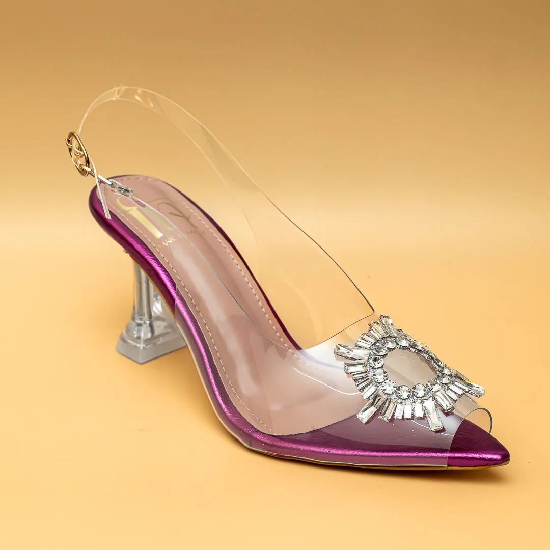Amina Rhinestone Broach Heels - Pink