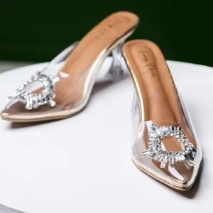 Amina Rhinestone Broach Heels - Rose Gold
