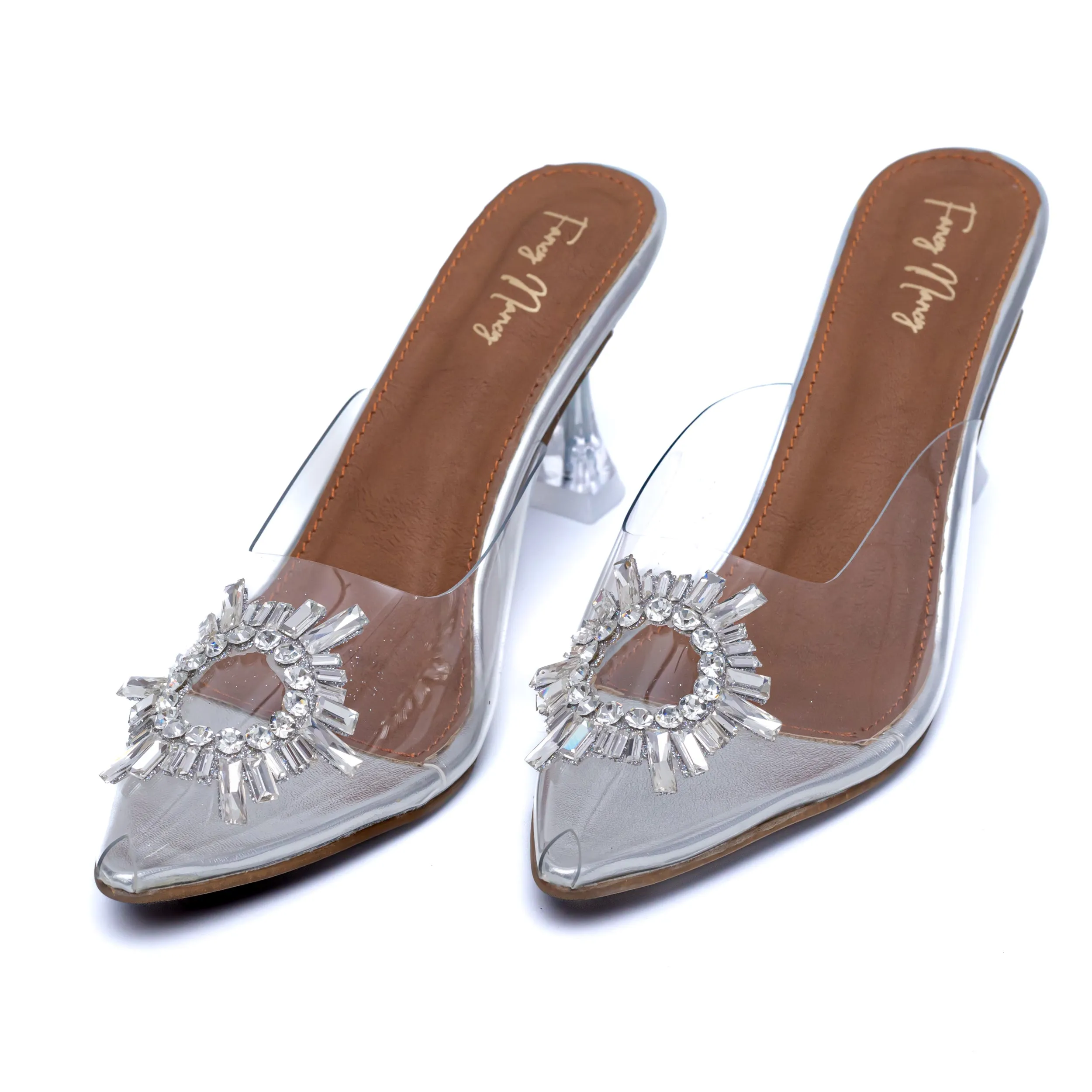 Amina Rhinestone Broach Heels - Silver