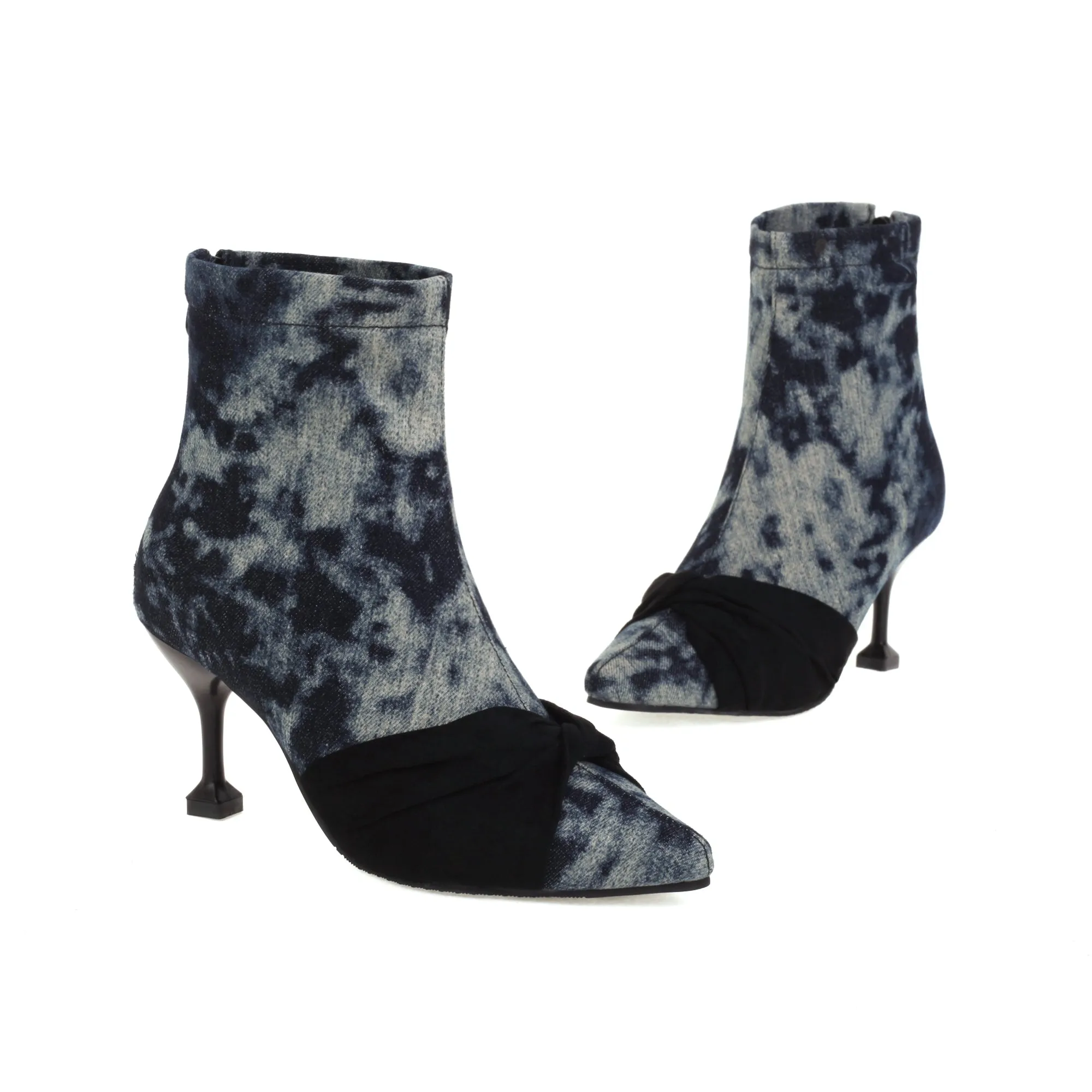 Bigsizeheels Stylish Slip-On Stiletto Heel Pointed Toe Banquet Thin Shoes - Navy blue