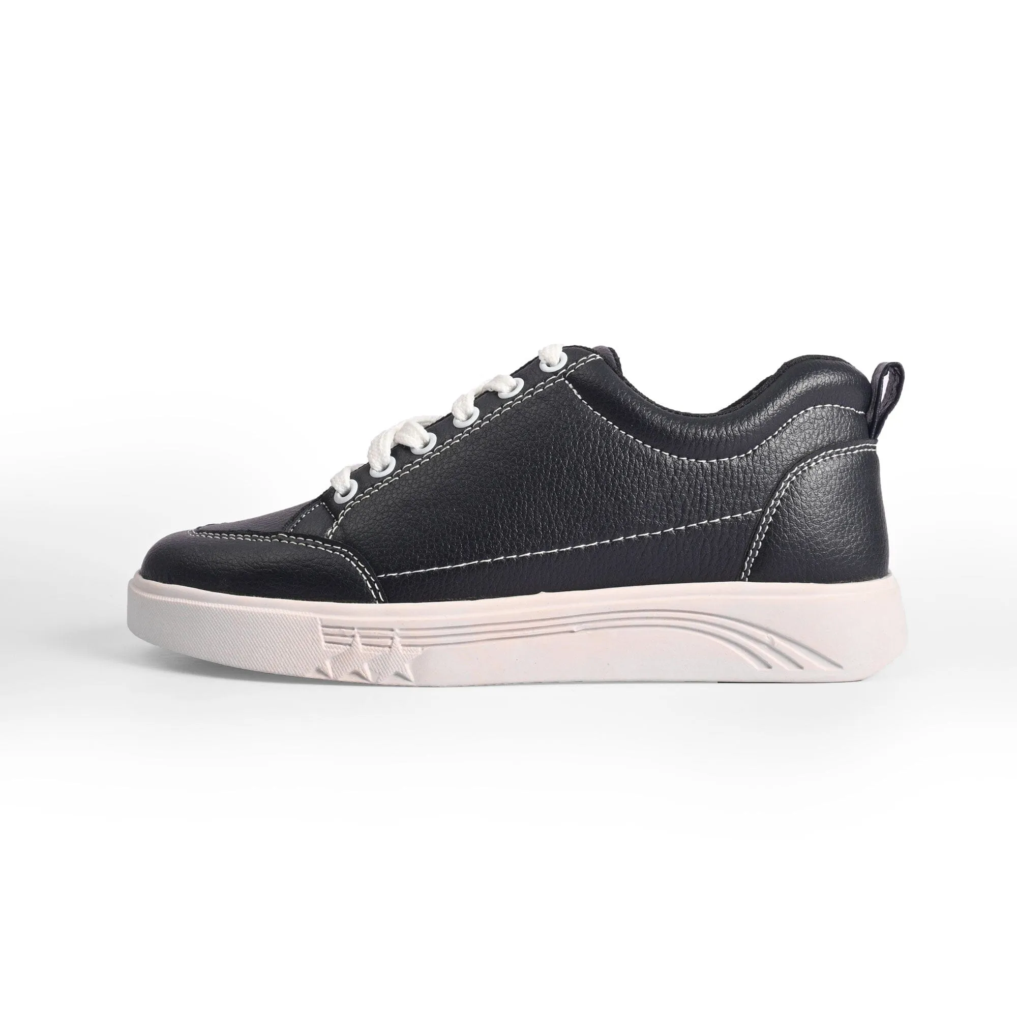 Black Camel Men's Threading Detail Design Leather Sneakers