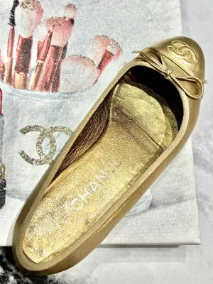 CHANEL CC METALLIC CAMBON LEATHER BALLET FLATS