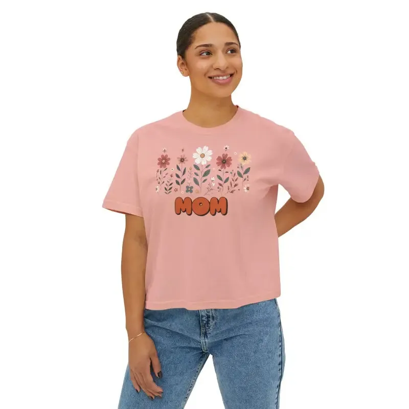 Chic Boxy Fit Womens Tee Flowers Sewn in Twill