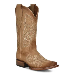 Corral Circle G Women's 11" Sand Embroidery & Studs Square Toe Western Boot