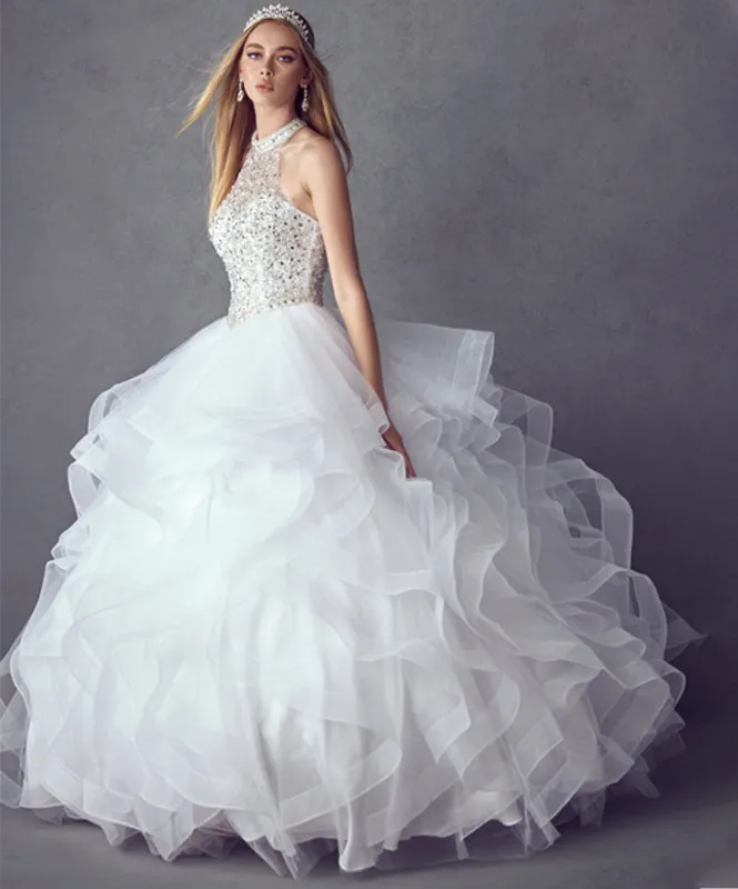 Crystal Beading On A Flounced Tulle Long Quinceanera Dress JT1420