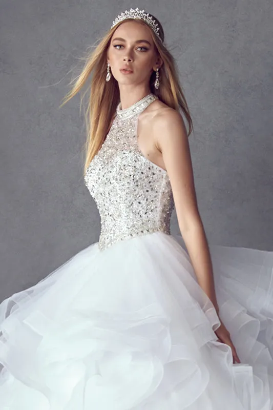 Crystal Beading On A Flounced Tulle Long Quinceanera Dress JT1420