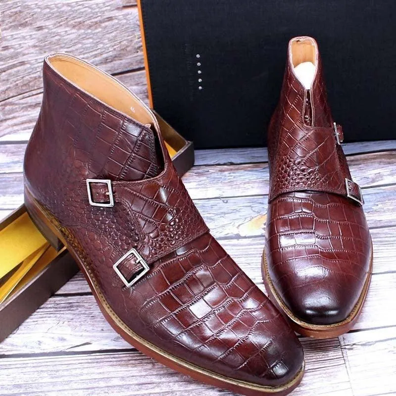 DW Men's Fashion Genuine Leather Monk Strap Boots