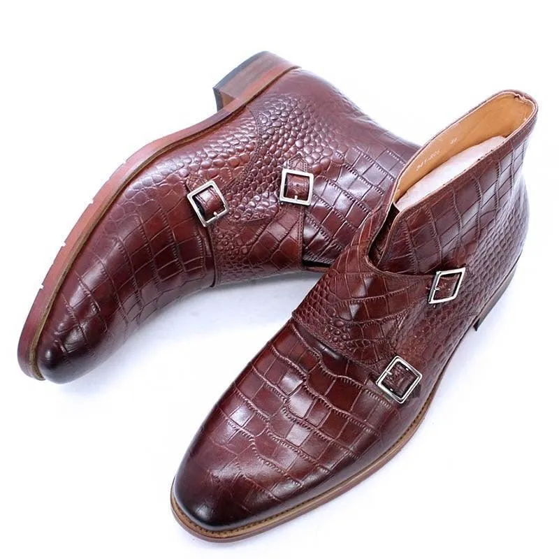 DW Men's Fashion Genuine Leather Monk Strap Boots
