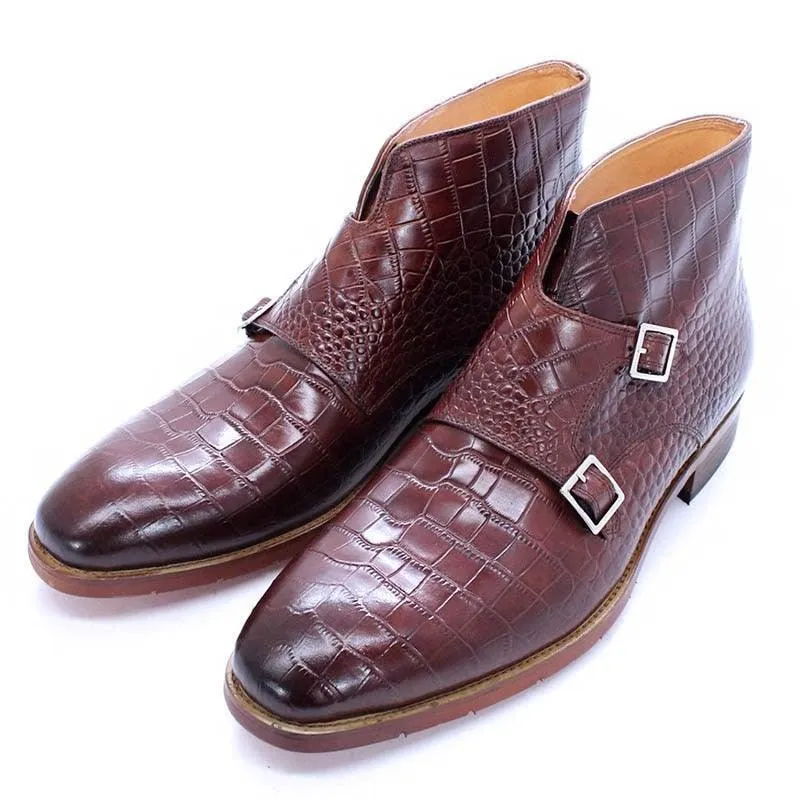 DW Men's Fashion Genuine Leather Monk Strap Boots