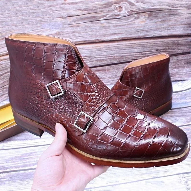 DW Men's Fashion Genuine Leather Monk Strap Boots