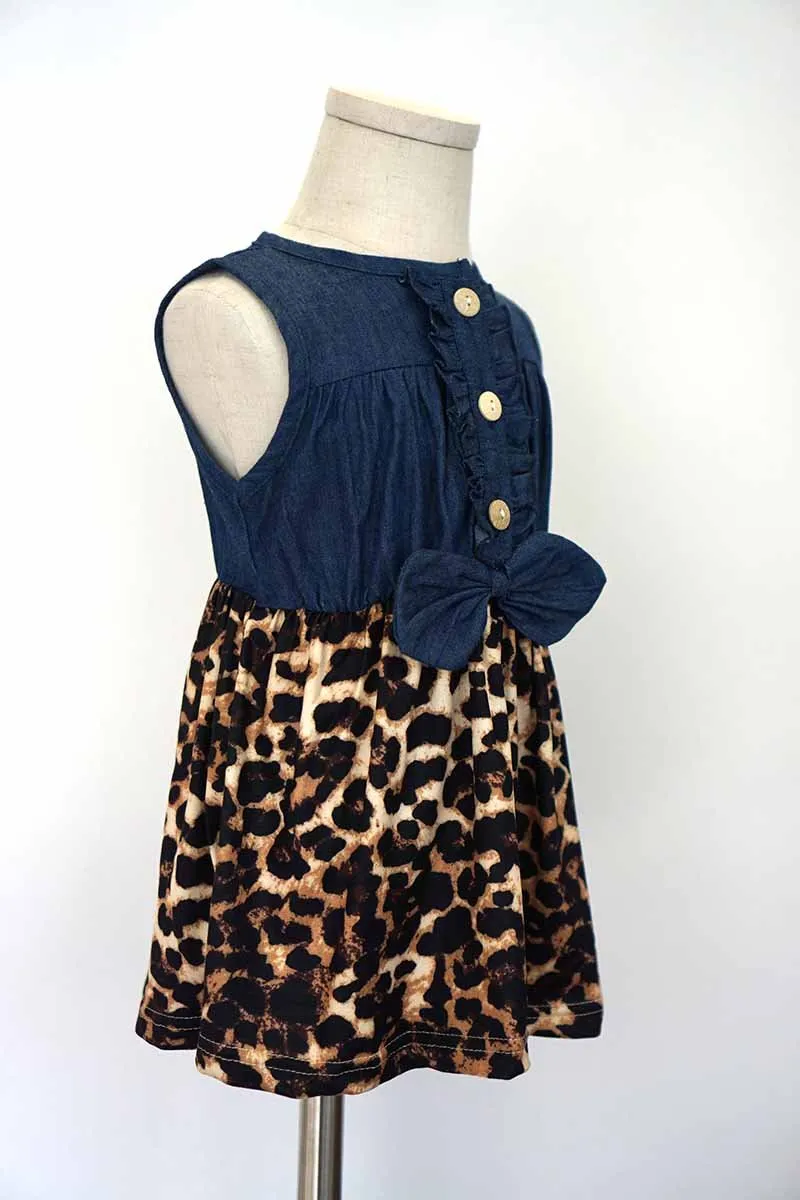 Girls Leopard & Denim Dress