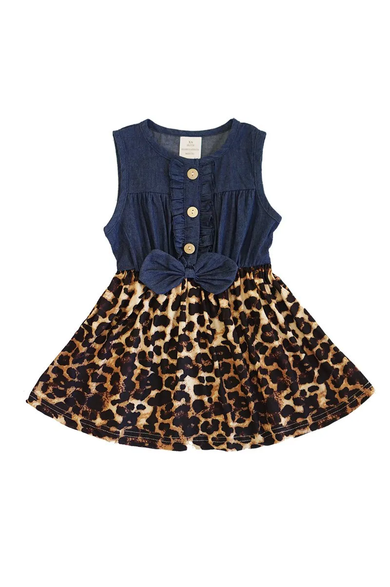 Girls Leopard & Denim Dress