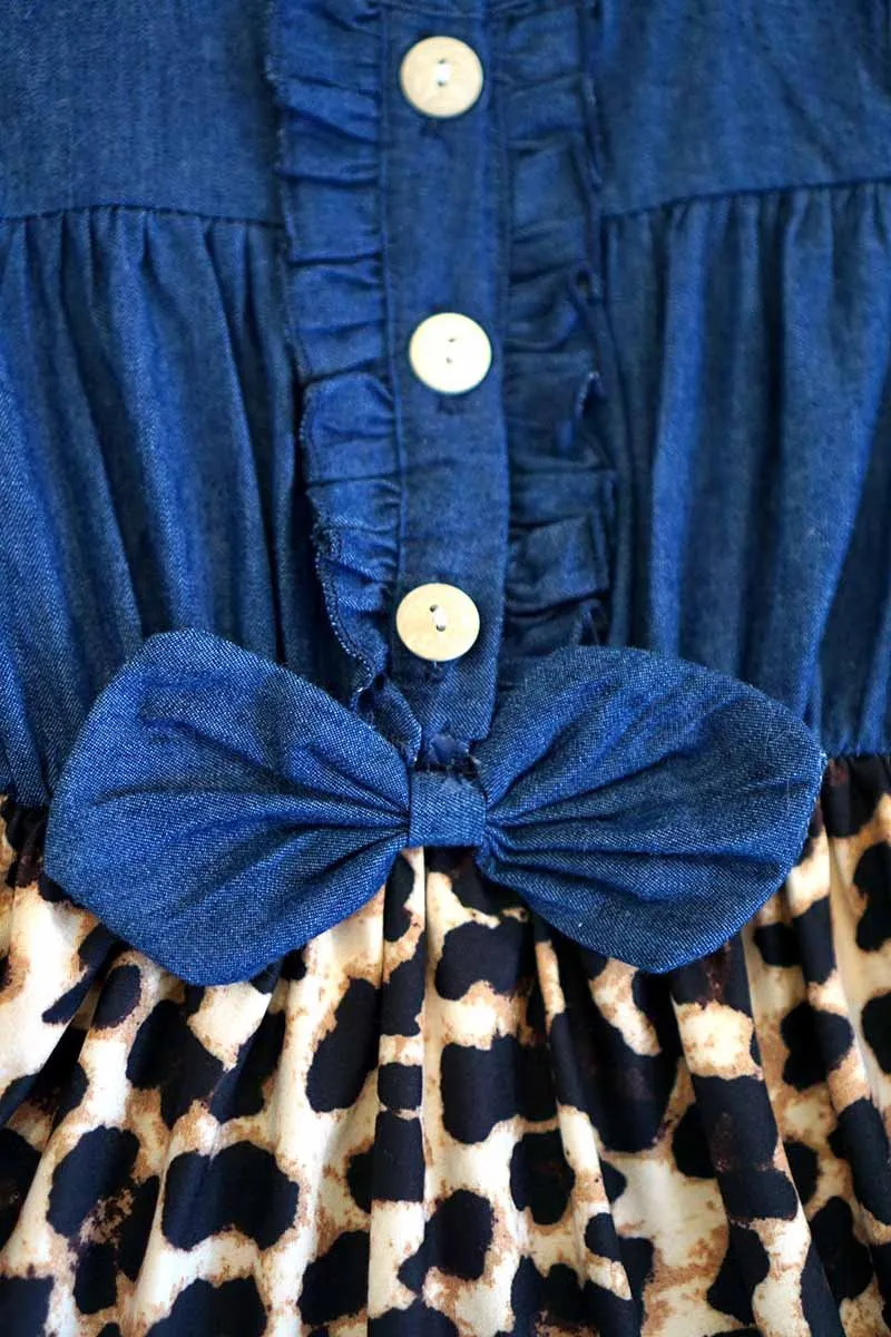 Girls Leopard & Denim Dress