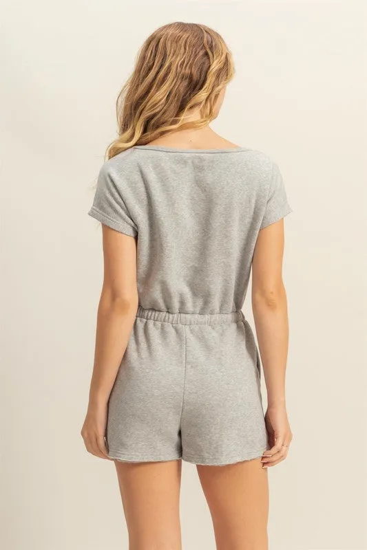 HYFVE Round Neck Short Sleeve Drawstring Waist Romper