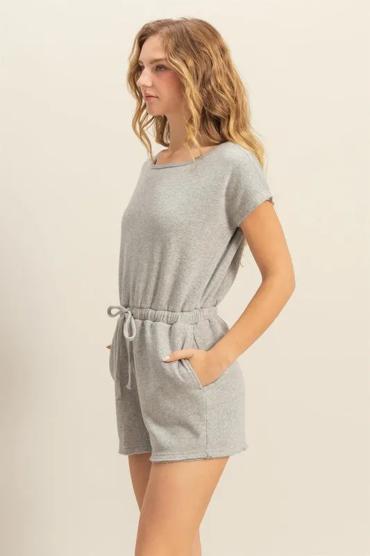 HYFVE Round Neck Short Sleeve Drawstring Waist Romper