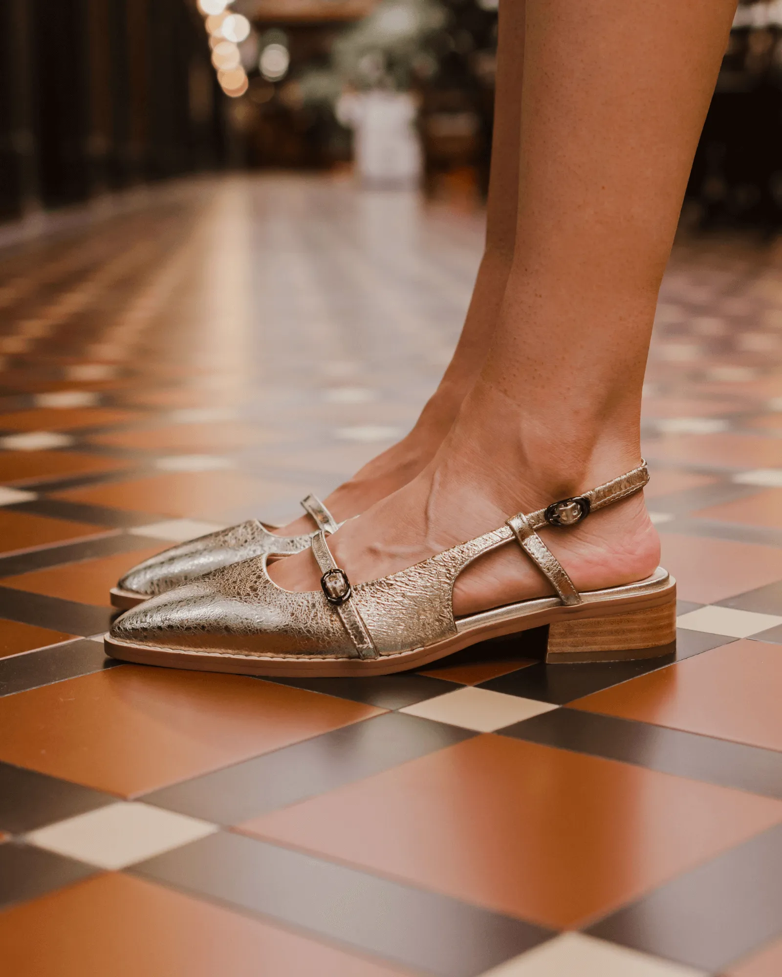 JASPER SLINGBACK FLATS GOLD LEATHER