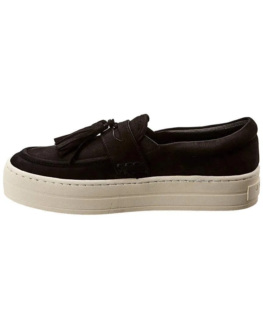 JSlides HALLIE Penny Loafer Black Leather Tassel Slip On Sneakers