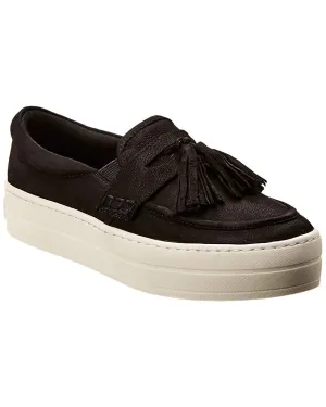 JSlides HALLIE Penny Loafer Black Leather Tassel Slip On Sneakers