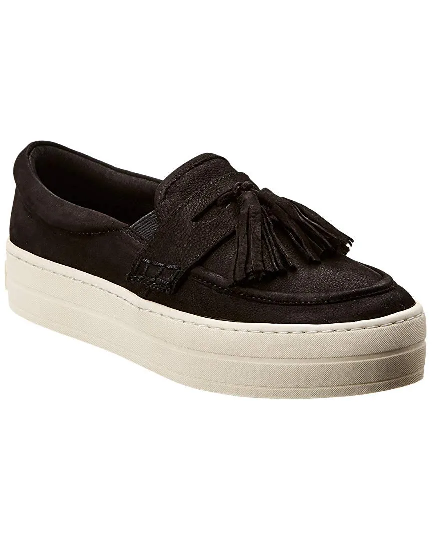 JSlides HALLIE Penny Loafer Black Leather Tassel Slip On Sneakers