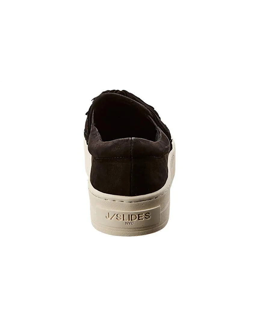 JSlides HALLIE Penny Loafer Black Leather Tassel Slip On Sneakers