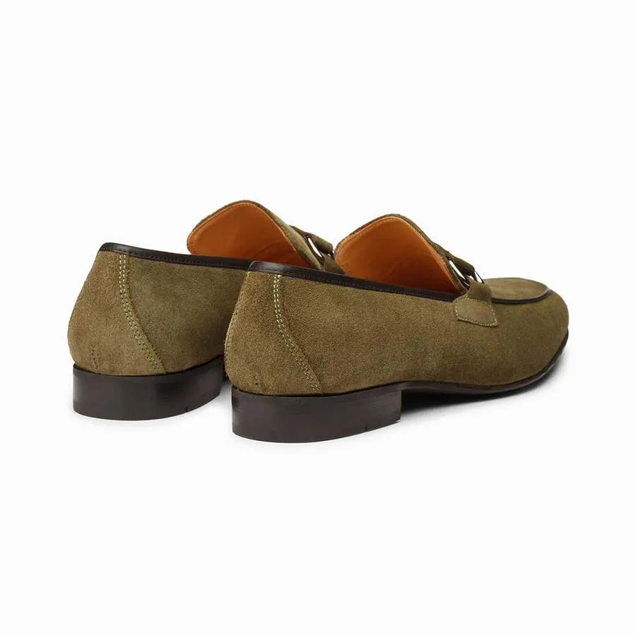 Khaki Suede Buckle Loafers