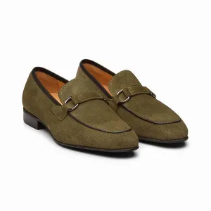 Khaki Suede Buckle Loafers