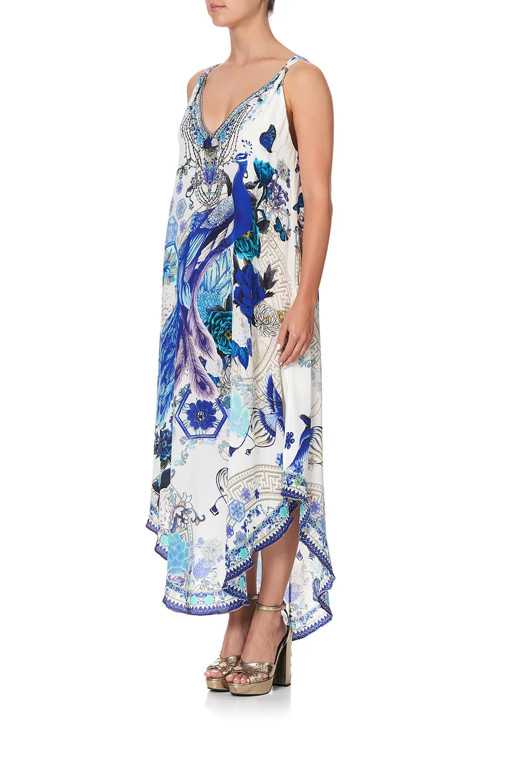 LONG DRESS WITH STRAP BEAD DETAIL WHITE SIDE OF THE MOON