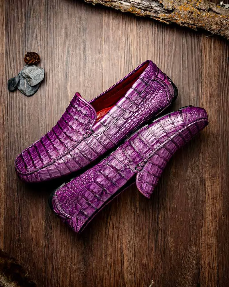 Marco Di Milano Remo Purple Caiman Driving Slip-On Loafers