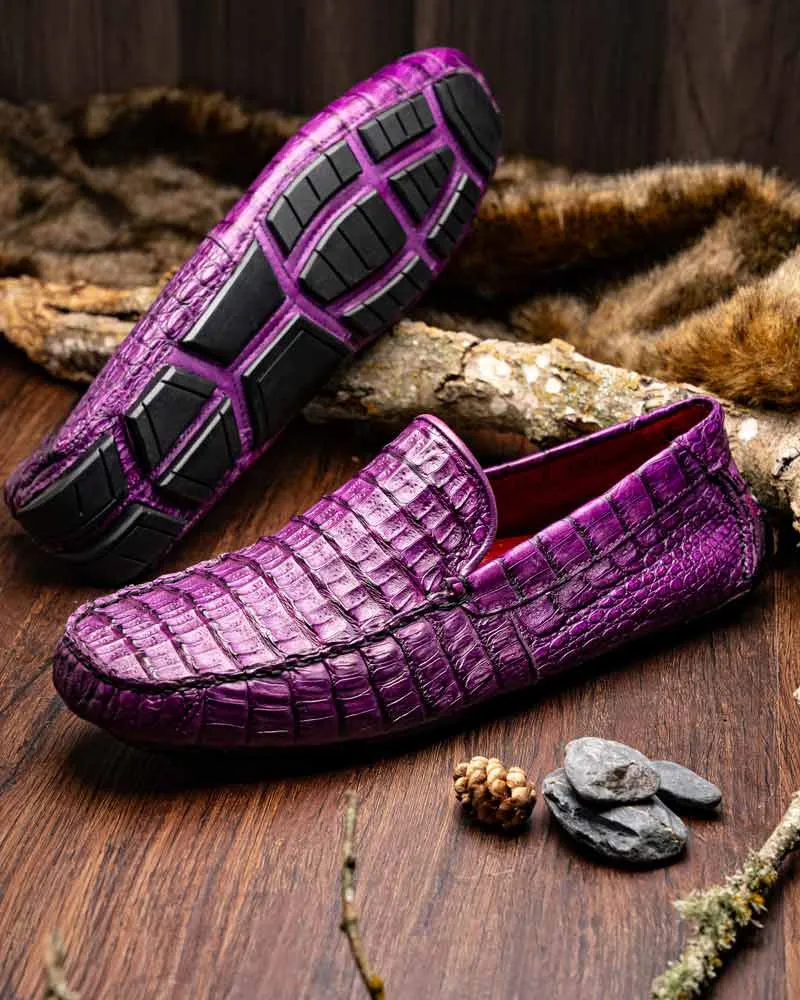 Marco Di Milano Remo Purple Caiman Driving Slip-On Loafers