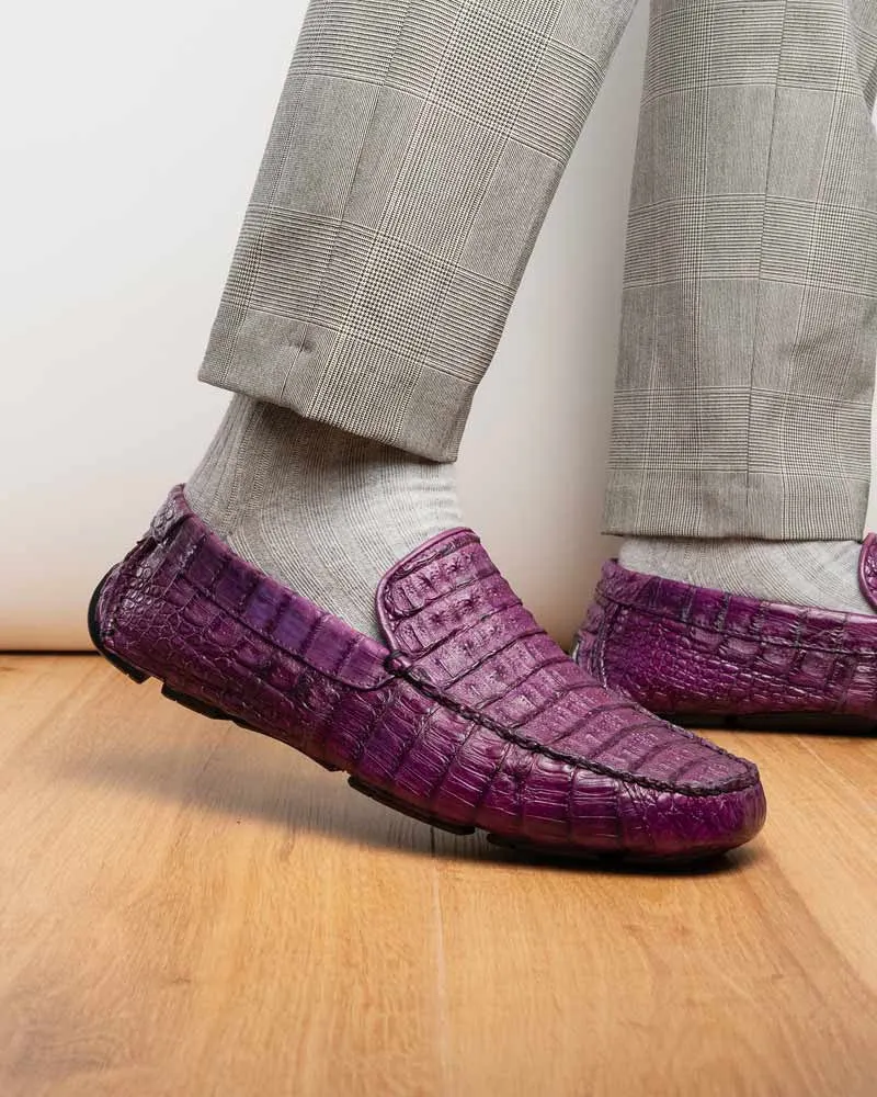 Marco Di Milano Remo Purple Caiman Driving Slip-On Loafers