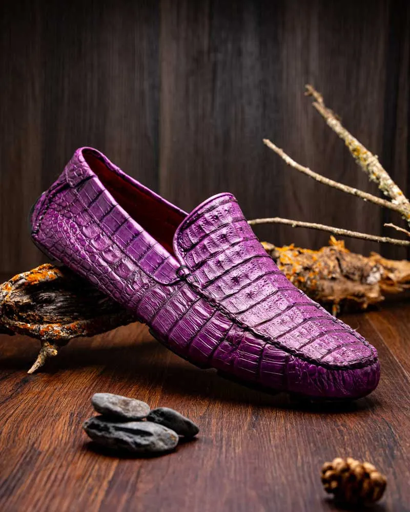 Marco Di Milano Remo Purple Caiman Driving Slip-On Loafers