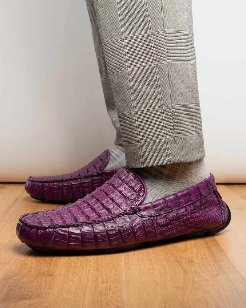 Marco Di Milano Remo Purple Caiman Driving Slip-On Loafers