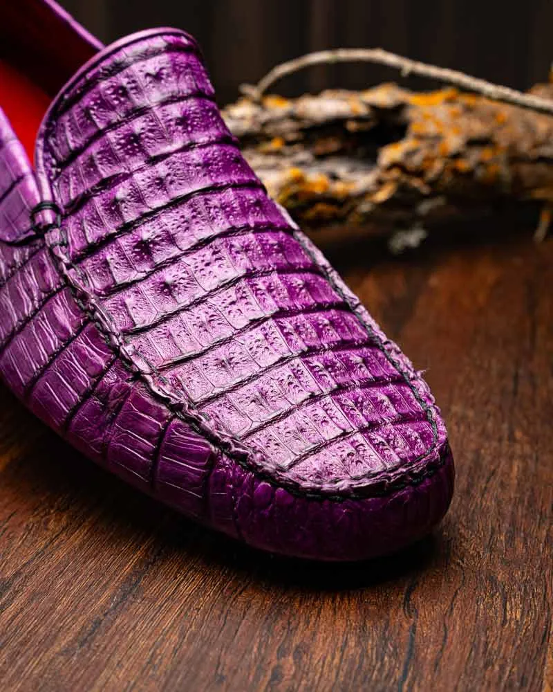 Marco Di Milano Remo Purple Caiman Driving Slip-On Loafers
