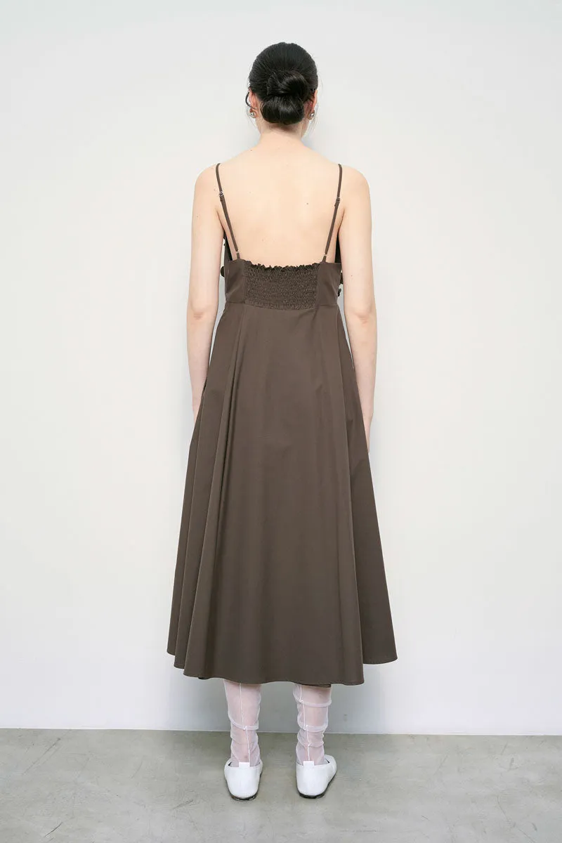 MEIMEIJ Chocolate V Neck Strappy Dress