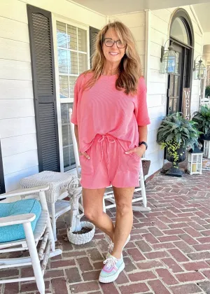 Mindy Ribbed Short Set - Coral | Zenana