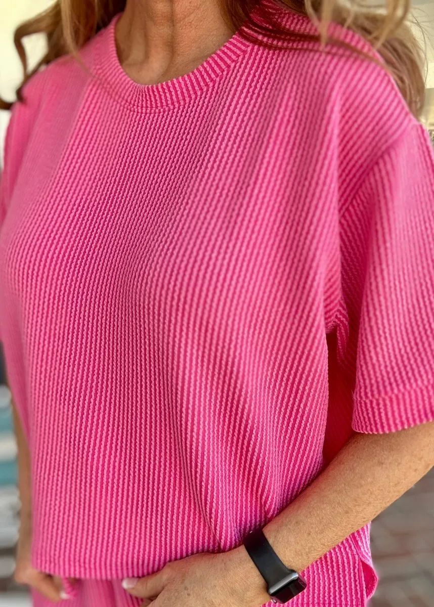 Mindy Ribbed Short Set - Rose | Zenana