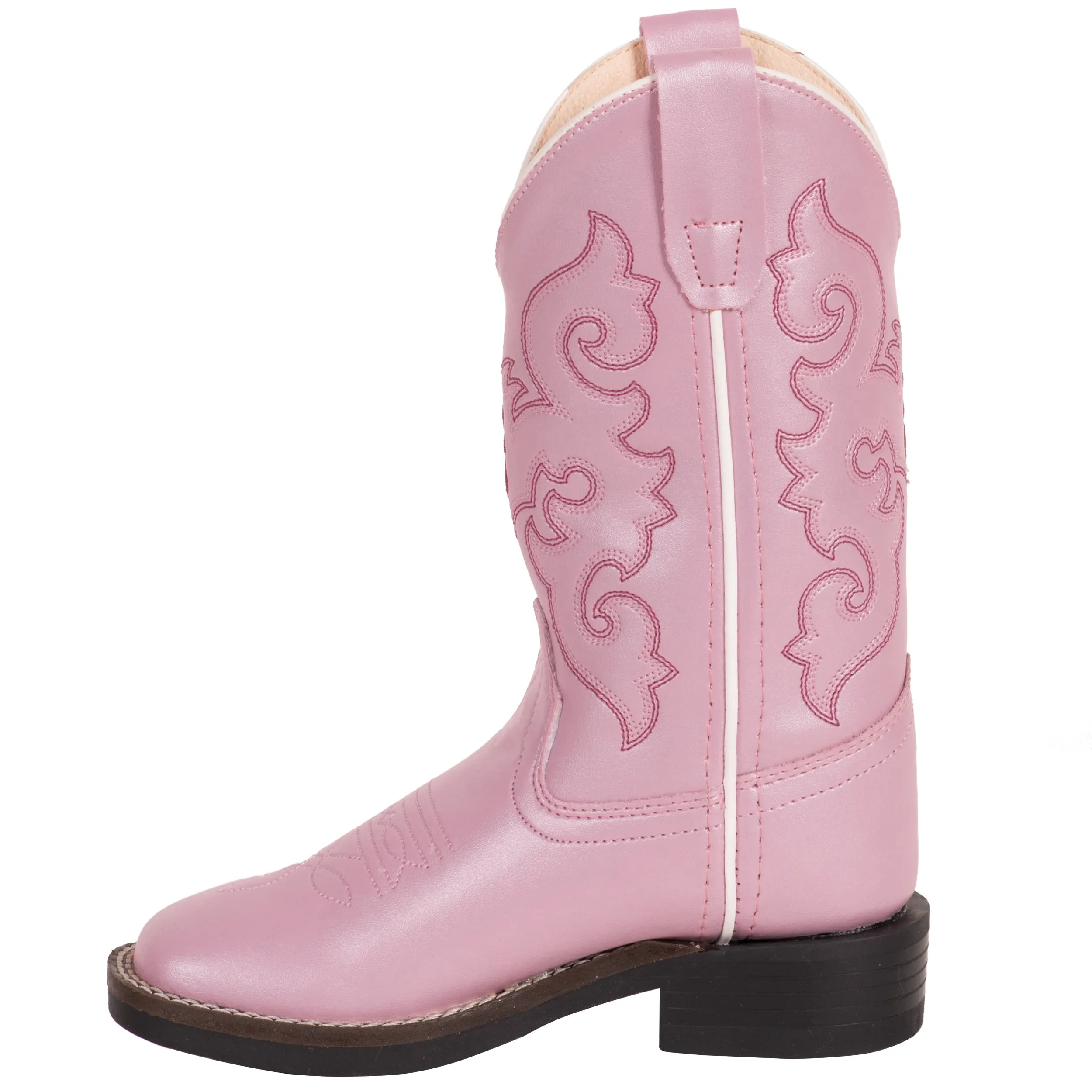 Old West Pink Children Girls Scroll Stitch Cowboy Western Boots 2.5 D
