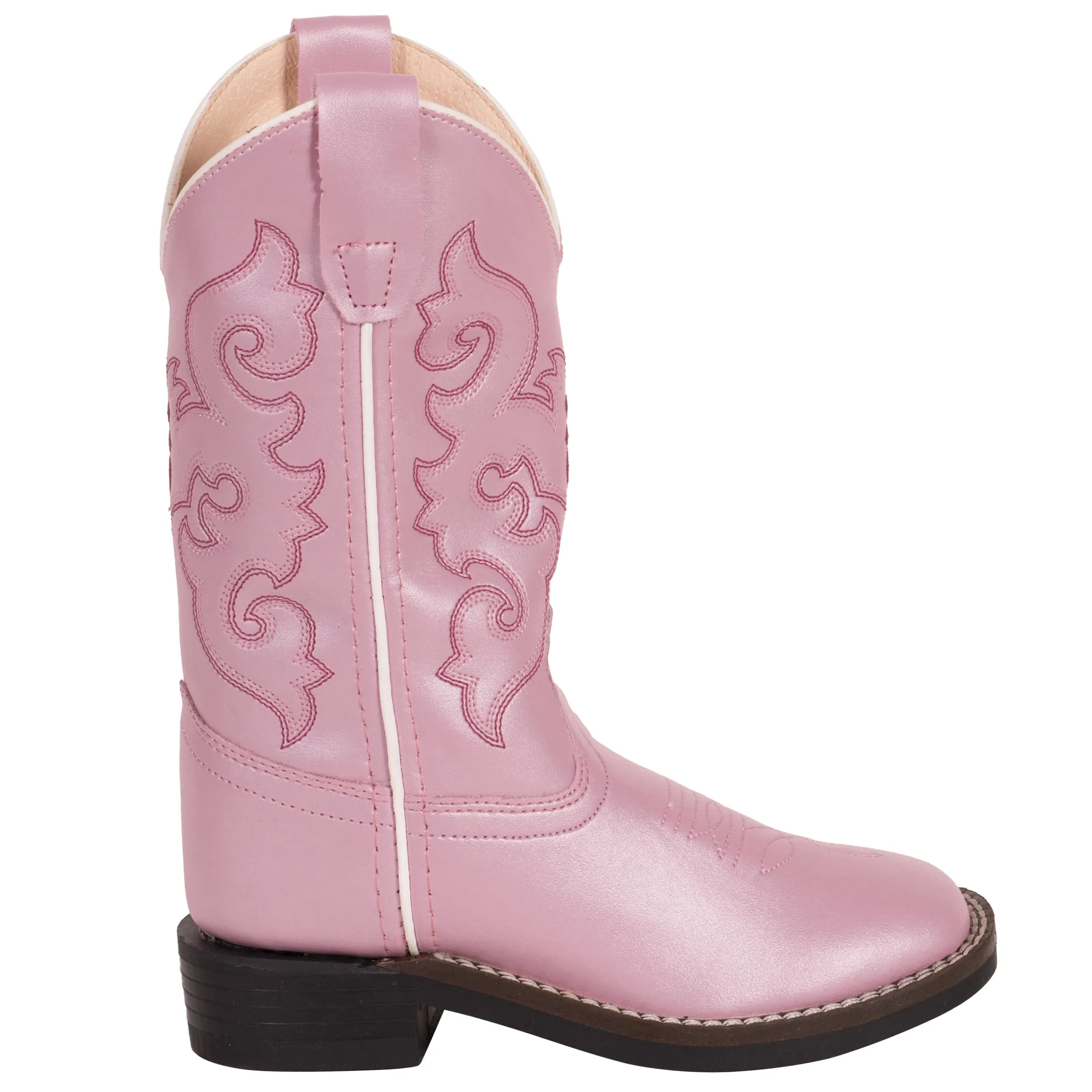 Old West Pink Children Girls Scroll Stitch Cowboy Western Boots 2.5 D