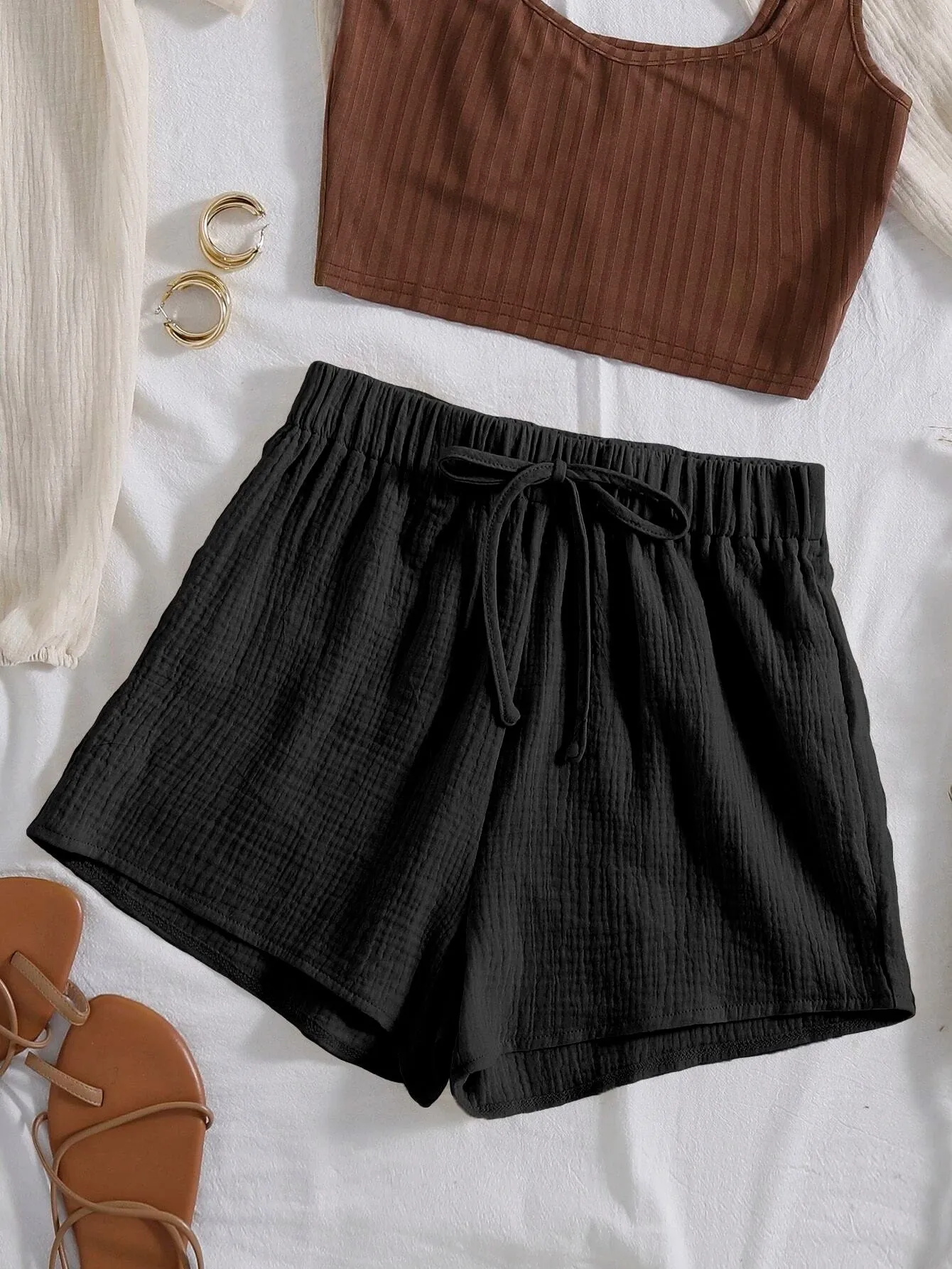 Plain Front Knot Shorts