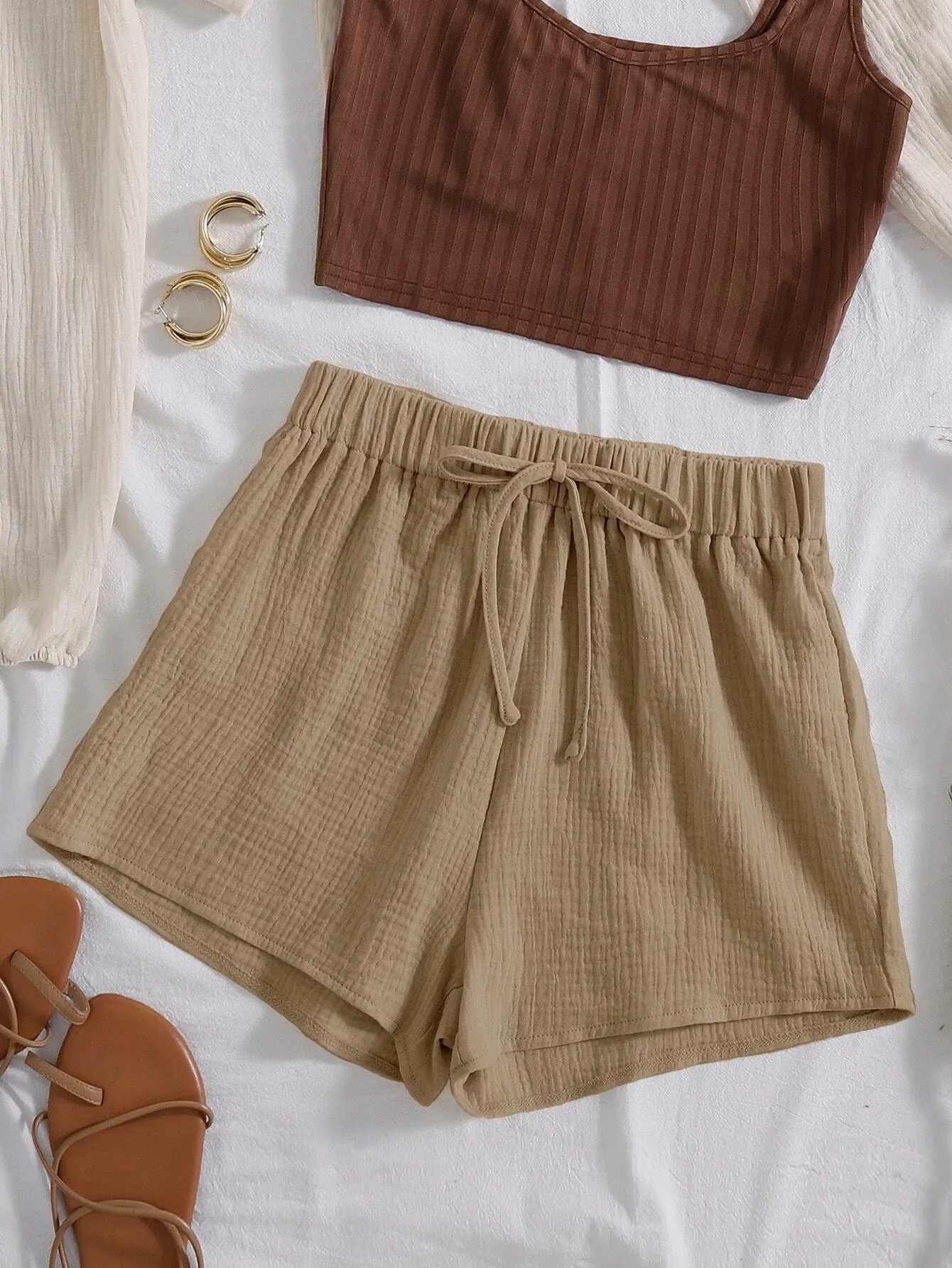 Plain Front Knot Shorts