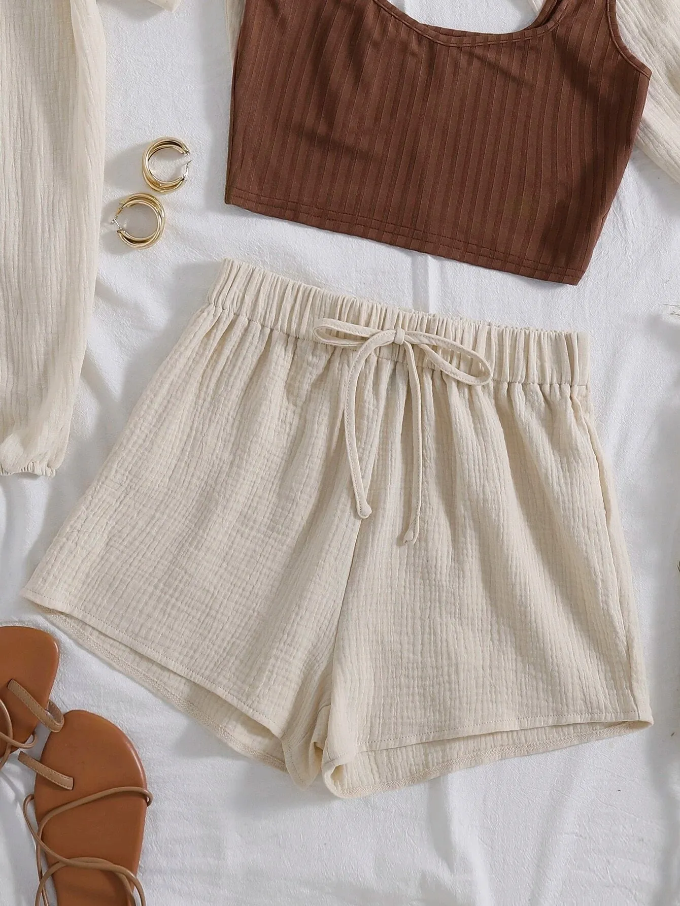 Plain Front Knot Shorts