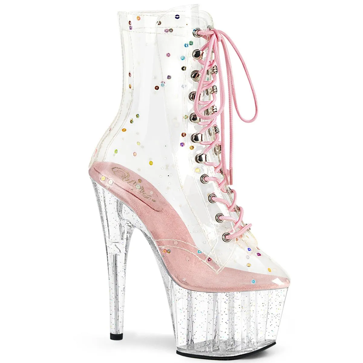 Pleaser Adore 1020C-2 Womens 7" Heel, Platform Front Lace Pole Dance Ankle Boots
