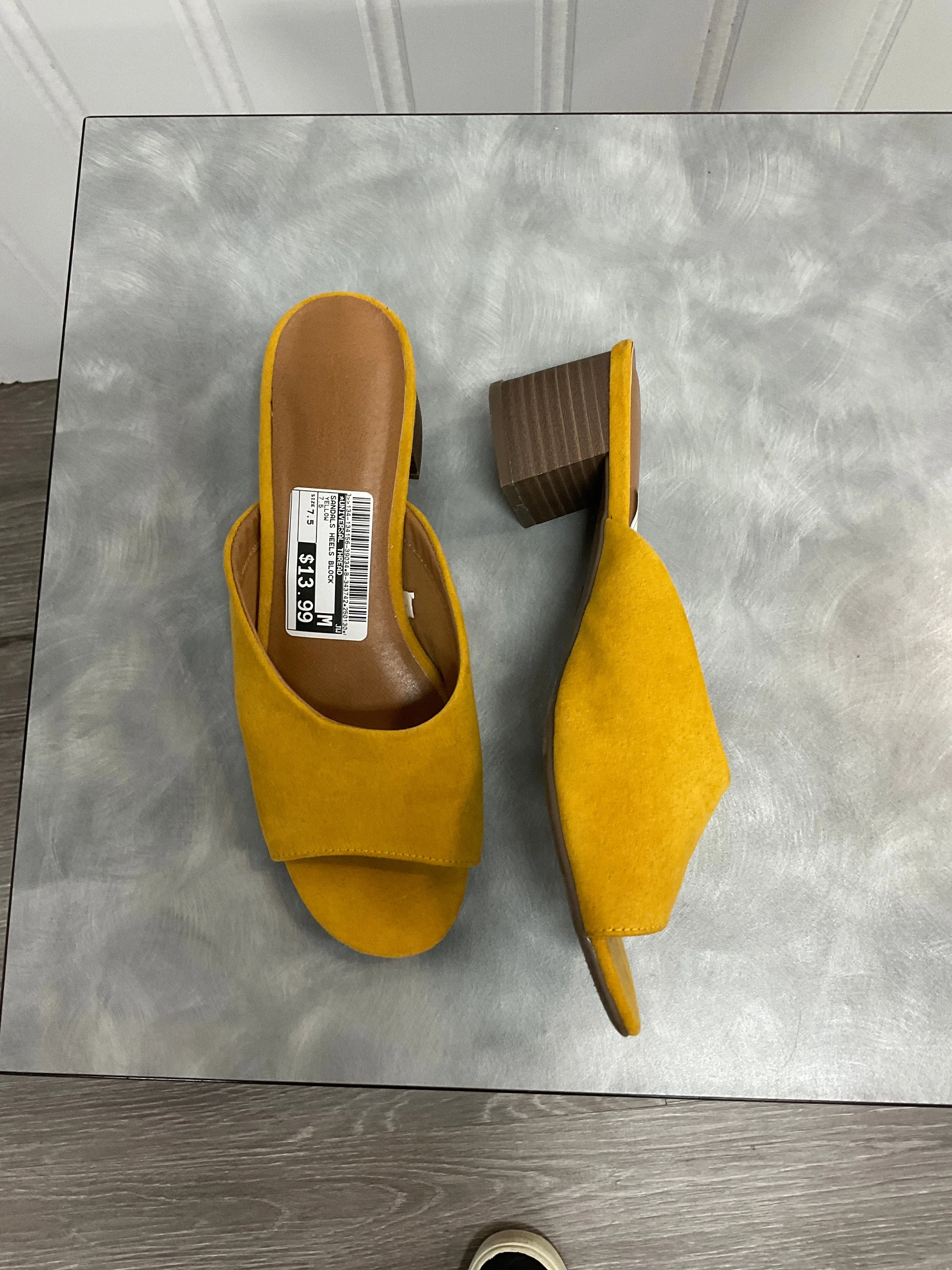Sandals Heels Block By Universal Thread In Yellow, Size:7.5