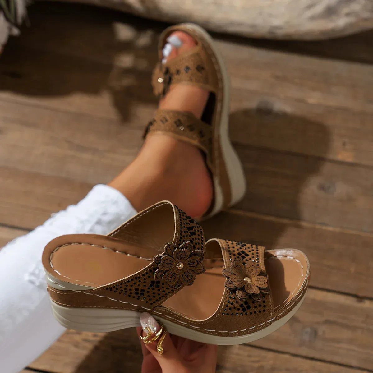 Sara | Blossom Wedge Sandals