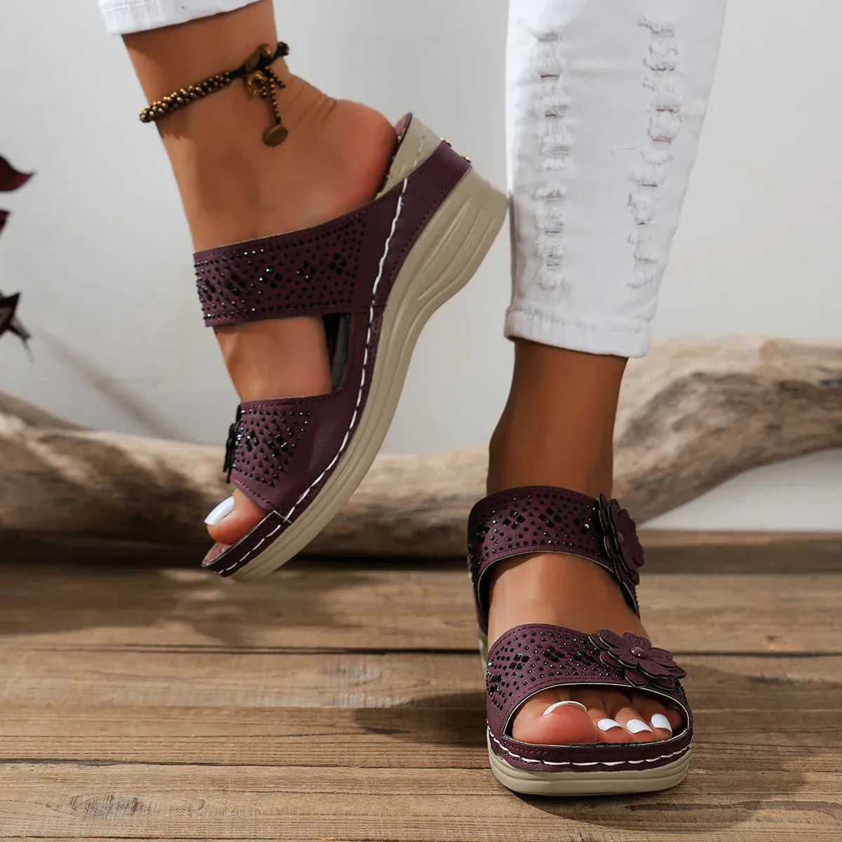 Sara | Blossom Wedge Sandals