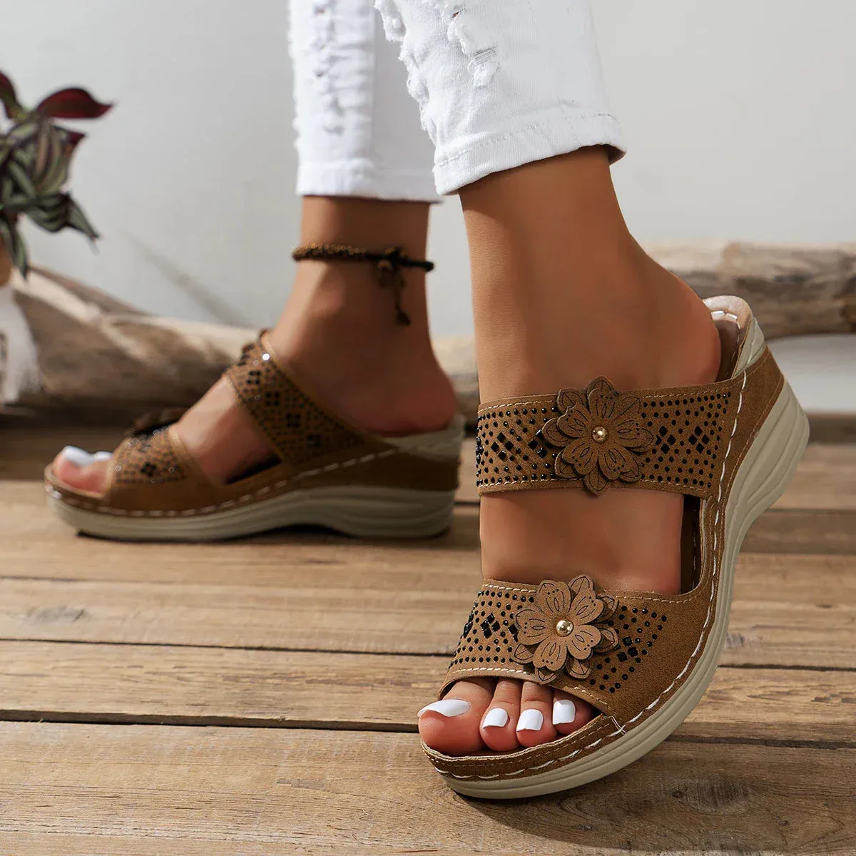 Sara | Blossom Wedge Sandals