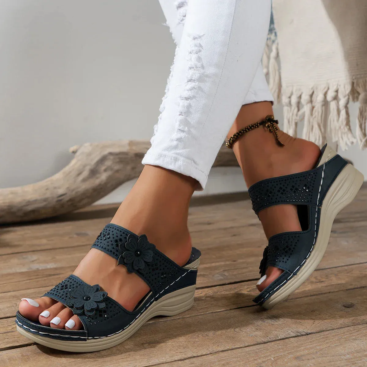 Sara | Blossom Wedge Sandals