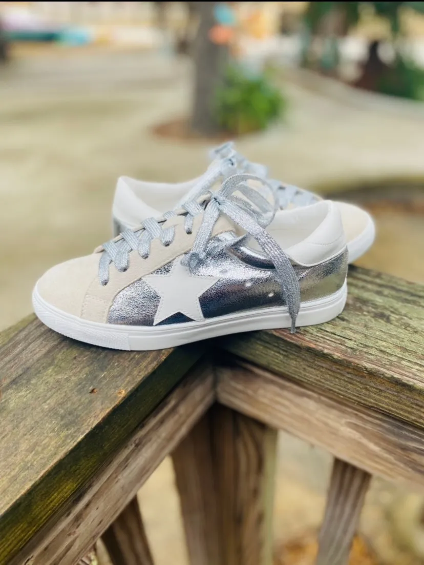Silver Metallic Classic Low Top Star Sneakers